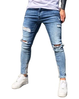 China 2021 new design solid color stretch jeans viable straight jeans fashion ripped slim mens jeans for sale