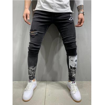 China Viable New Design Hot Sale Mens Biker Jeans Ripped Skinny Jeans Fashion Printed Biker Jeans for sale