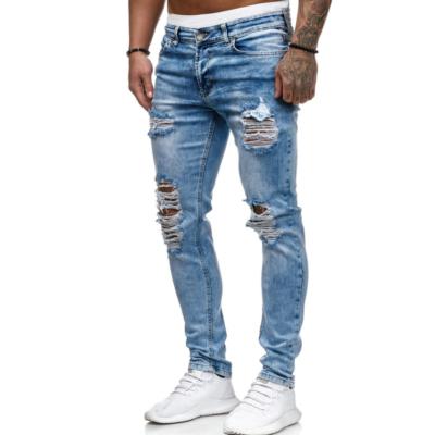 China New Hot Sale QUICK DRY High Quality Fashion Washed Blue Ripped Skinny Men Jeans for sale