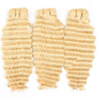 China Virgin Blonde Human Hair Factory Outlet Deep Wave Hair 613 Russian Hair Bundle 10-28inch Cuticle Aligned Hair 613 Bundles for sale