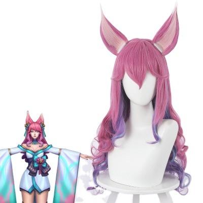 China Funtoninght Silky Straight Wave League of Legends Cosplay Wigs Mixed Color 70cm Ahri Cosplay Wigs Newest Curly Hair Style With Ears For Lovers for sale