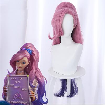 China Wholesale Silky Straight Wave Funtoninght KDA League of Legends Pink Mixed Color Ponytail Seraphine Cosplay Wigs For Halloween Party Supplies for sale