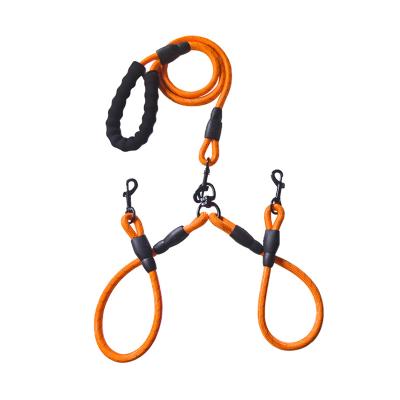 China Reflective Two Hooks Adjustable Double Leads Reflective Dog Leash One Handle Double Ends Dog Leash for sale