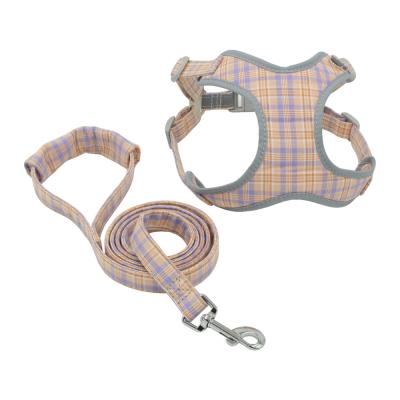 China Hot Selling Viable Small Pet Mode Medium Large Dog Harness Adjustable Reflective Grid Harness With Leash for sale