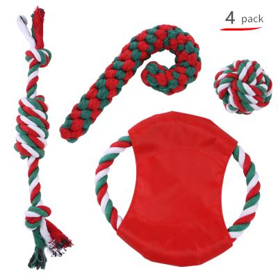 China Durable Hot Sale Christmas Dog Cotton Rope Interactive Toy Set Puppy Chewing Interactive Toy for sale