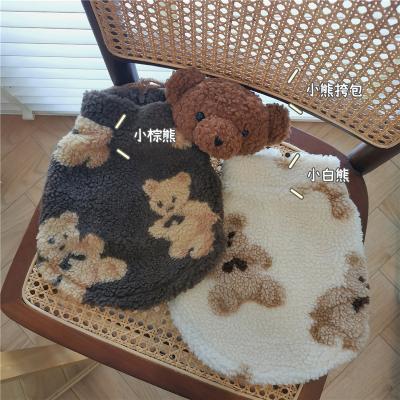 China 2021 New Arrival Viable Designer Fashion Warm Winter Fleece Dog Small Cat Clothes Pet Coat With Bear Bag for sale