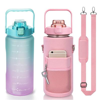 China Portable Outdoor Reusable Sports Straw Drinking Bottle Drinkware Large Capacity Gradient Viable Color Plastic Water Bottle With Sleeve for sale