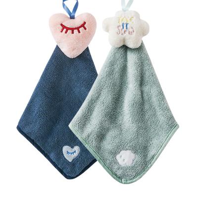 China No Fiber Towel Wholesale Cute Hanging Coral Fleece Bathroom Hand Towels Microfiber Kitchen Towel for sale