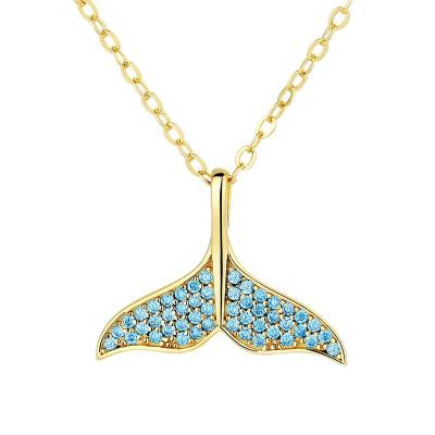 China 2022 New Hot Sale Romantic Mermaid Tail Dolphin Tail Necklace S925 Sterling Silver Whale Tail Necklace With Blue Zircon As Mother's Gift for sale