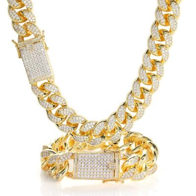 China 2022 Fashion Wholesale Jewelry 8mm Cuban Chain Necklace Gold Plated Iced Out Hip Hop Fork Cuban Link Diamond Cuban Chain Necklace for sale