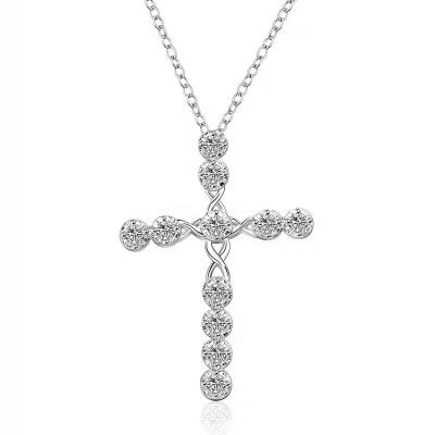 China 2022 punk cross diamond necklace S925 Sterling Silver Amazon Europe and America hot white Zircon necklace factory sale wholesale big glow for man for sale