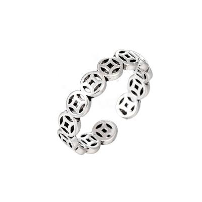 China 2021 Factory New Hit Amazon Adjustable Ring Hot American Punk Coin-shape FASHIONABLE Wholesale Retro 925 Sterling Silver Ring for sale