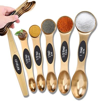 China Stainless Steel Sustainable Set Of Gold Double End Teaspoons And Spice Tablespoons Fits Jug Magnetic Dosers for sale