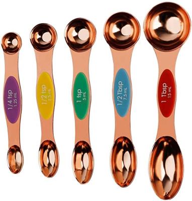 China Stainless Steel Viable Set of 5 Rose Gold Double End Teaspoons and Spice Tablespoons Fits Jug Magnetic Dosers for sale