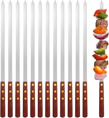 China Easily Cleaned Stainless Steel Kebab Spits Metal Reusable BBQ Spits With Wooden Handle for sale