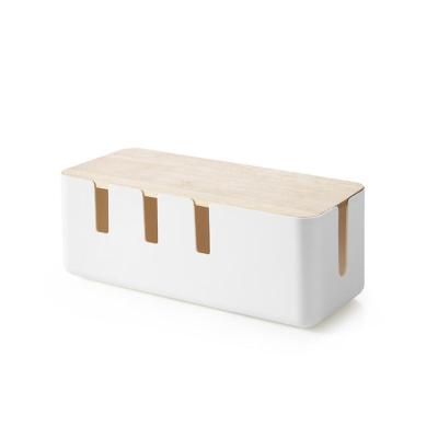 China Viable Portable Power Strip Storage Box With Wooden Lid Detachable Household Cable Storage Box for sale