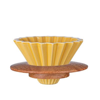 China Viable Ceramic Reusable Coffee Filter Filters Coffee Maker With Wooden Stand V60 Funnel Flow Device Cake Filter Cup for sale