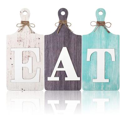 China Eco-Friendly EAT Rustic Farmhouse Decor Wooden Sign Kitchen Wall Decor Color Wall Plaque With Hanging Hole for sale