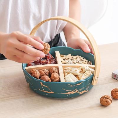 China Freshness Preservation Ace Gold Series Ceramic Fruit Dish Fruit Dish Snack Storage Box Dry Nut Tray for sale