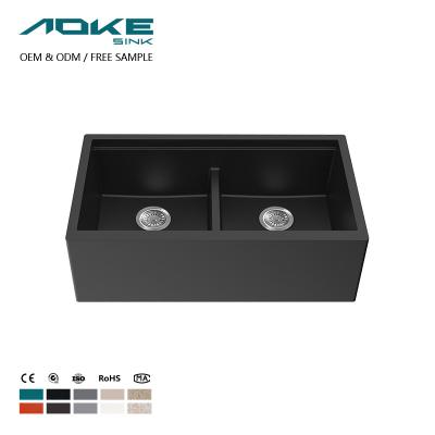 China Faucet Aoke Factory Direct Sale Black Granite Tectonite Kitchen Sink Reversible Apronless Front Granite Sink for sale