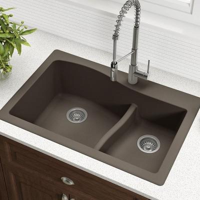 China Without Faucet AOKE High Quality Fader-Resistant Granite Brown Rectangular Kitchen Sink With Kitchen Sink Organizer for sale