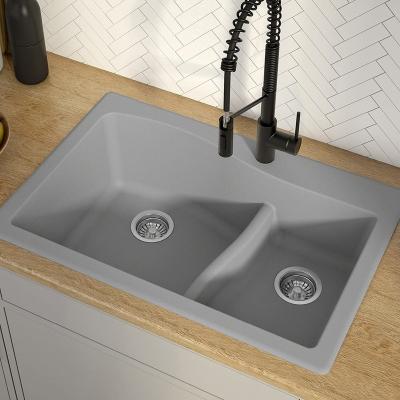 China Without Faucet AOKE Acid-Resistance Drop In Silgranite Double Bowl Kitchen Sink With Kitchen Sink Faucet for sale