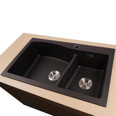 China Without Faucet AOKE Matte Overmount Granite Kitchen Sink With Faucet Set With Kitchen Sink Strainer for sale