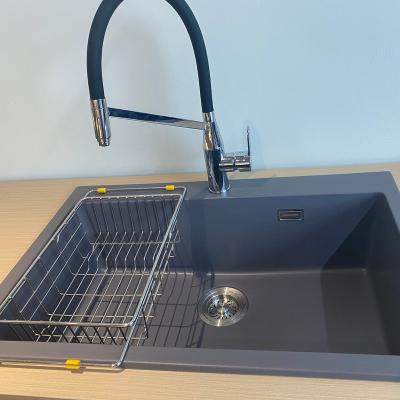 China Without Faucet AOKE OEM&ODM Manufacturer Custom Granite Workstation Black Kitchen Sink With Bar Sink Faucet for sale