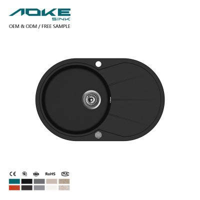 China Without Faucet AOKE Factory Direct Sale OEM Factory Price Garage Cast Oval Granite Quartz Kitchen Sink Drop In With Sink Brush for sale