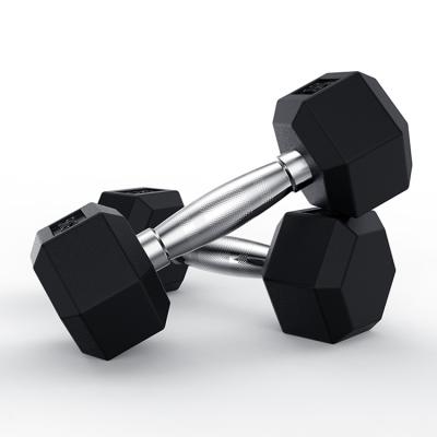 China professional rubber covered dumbbell china wholesale customized 5kg10kg20kg30kg free weight gym and home black rubber hex dumbbell for sale