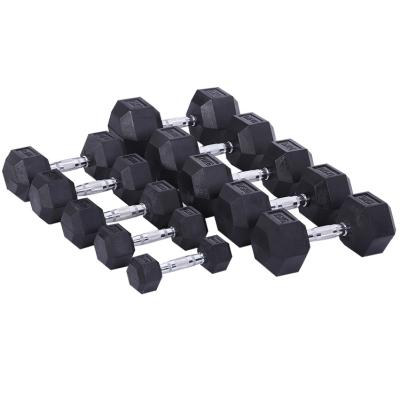 China Wholesale Custom Free Black Factory Dumbbell Rubber Hex Dumbbells Rubber Covered Weight 5kg10kg20kg30kg For Gym And Home for sale