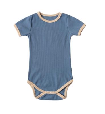 China Cotton Baby Clothes Newborn Knitted Solid Children's Creeper Wear Around Neck Short Sleeve for sale