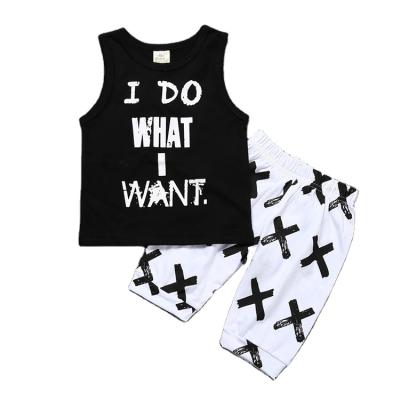 China Summer Black Children's Suit Boys Clothes Letter Cotton Tank Tops Baby Breathable Pajamas Set 2 Pcs for sale