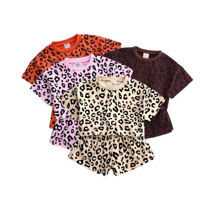 China Light and thin cotton two-piece children's two-piece cotton leopard printing four-color print two-piece cotton girls summer suit short skirt set for sale