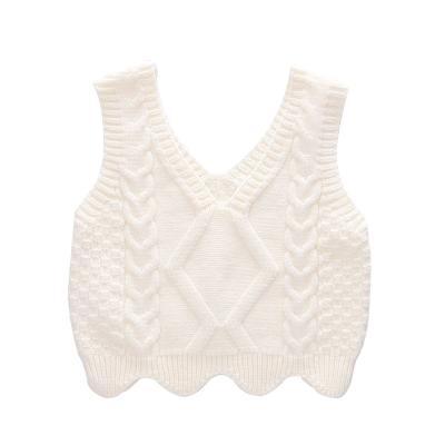 China Anti-wrinkle Girls' V-Neck Sweater Solid Vest White Spring and Autumn Blue Pink Green Winter Bottoming Shirt Children's Wear Baby Clothes for sale