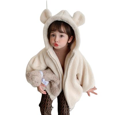 China Autumn and winter children's clothing baby clothes bear ear soft loose hoodie solid color regular high quality girls' coat for sale