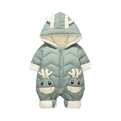 China Snowsuit 2021 OLEKID Baby Winter Raincoat Plus Thick Velvet Baby Boy Overalls 0-2 Years Old Babies Romper Overall Coat Newborn Toddler for sale