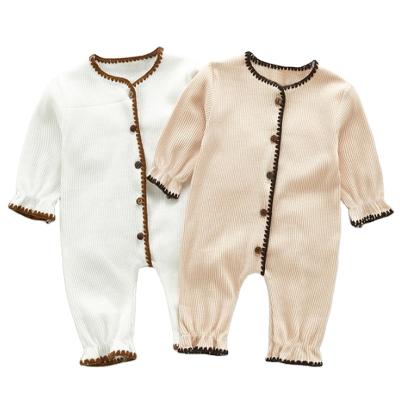 China Cotton 100% 2021 New Autumn Baby Girls Romper White Long Sleeves Jumper Kids Jumper Jumpsuit Warm Khaki Single Breasted Newborn Clothes E3080 for sale