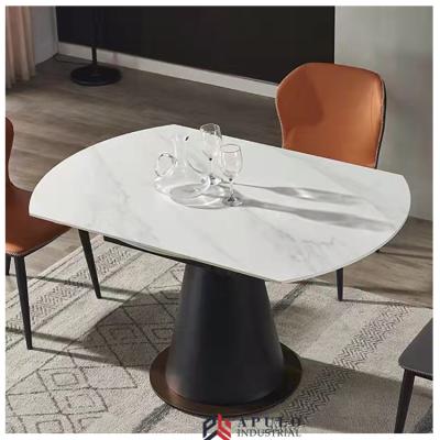 China Foldable Modern New Household Turn Function Square Marble Top Dining Table And 6 8 Seater Chair Set Combination for sale