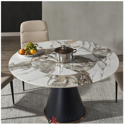 China Modern Telescopic Multifunctional Round Table Induction Cooker Household Diner Slate Stone Rotating Top Artificial Marble Dining Table for sale