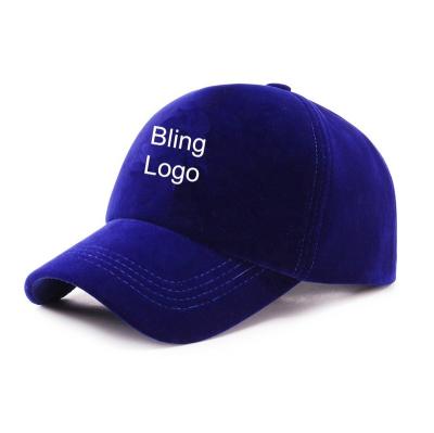 China COMMON Sales Logo Rhinestones Bling Velvet Hats Custom Diamond Baseball Sport Hats Wholesale Hot Sales for sale