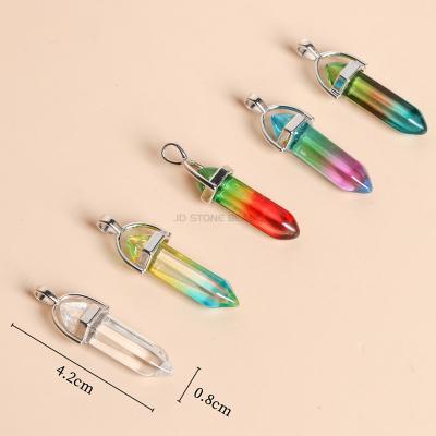 China Fashion New Sales DIY Ornament Necklace Accessories Luxury Hot Comfortable Wholesale Transparent Jewelry Hexagon Prism Glass Pendant for sale