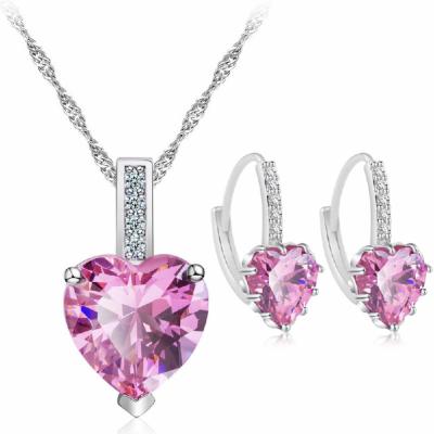 China FASHIONABLE Korean Bridal Heart Shaped Zircon Ornament Accessories Temperature Style Necklace Earrings Pendant Jewelry Set for sale