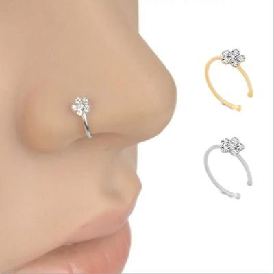 China Europe and America Silver Accessories Pin Diamond Plum Blossom Fake Nose Ring Cooperized Sniff Stud Thailand Body Piercing Accessories for sale