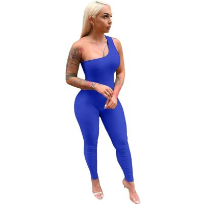 China High Quality Custom Logo Hot Sales Designer QUICK DRY One Piece Elastic Slim Fit One Shoulder Plain Jumpsuit Rompers Clothing Jumpsuit for sale