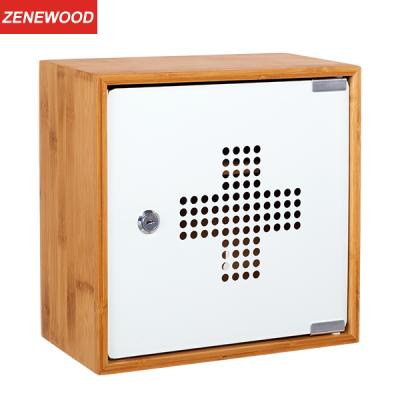 China Traditional Modern Bamboo Vanity Wall Mounted Medicine Cabinet Bathroom Medical Kit for sale