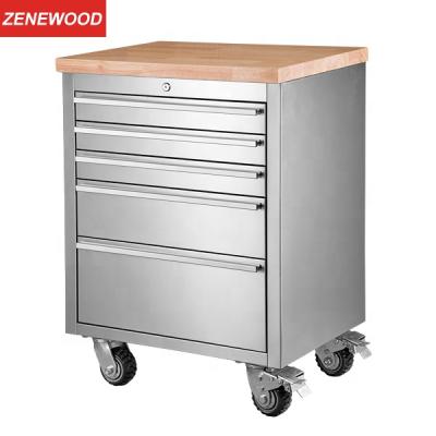 China Zenewood Metal 26 Inch Stainless Steel Tool Chest Tool Carts 5 Drawers 3.8cm Rubber Outdoor Timber Desk TC1501 for sale