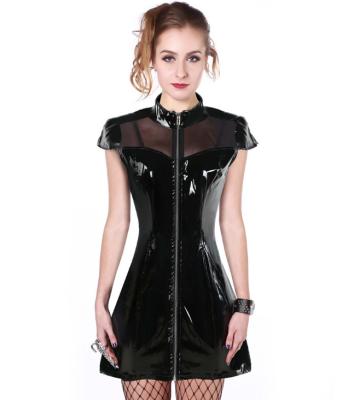 China Hot Anti-wrinkle Ladies PVC Patent Leather Night Club Punk Mini Dress for sale