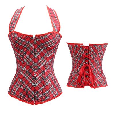 China Plus Size Round Steel Red Sexy T-Back Neck Bone Trellis Scottish Corset Vest Set for sale