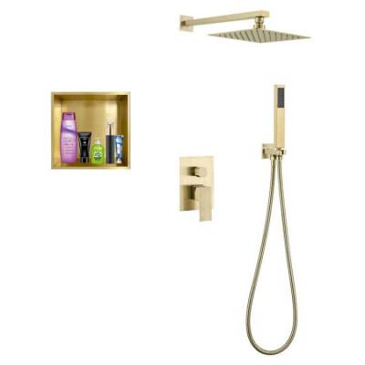 China Without Slide Bar Luxury Gold Hotel Bathroom Shower System Set With Shower Niche And Hand Shower for sale